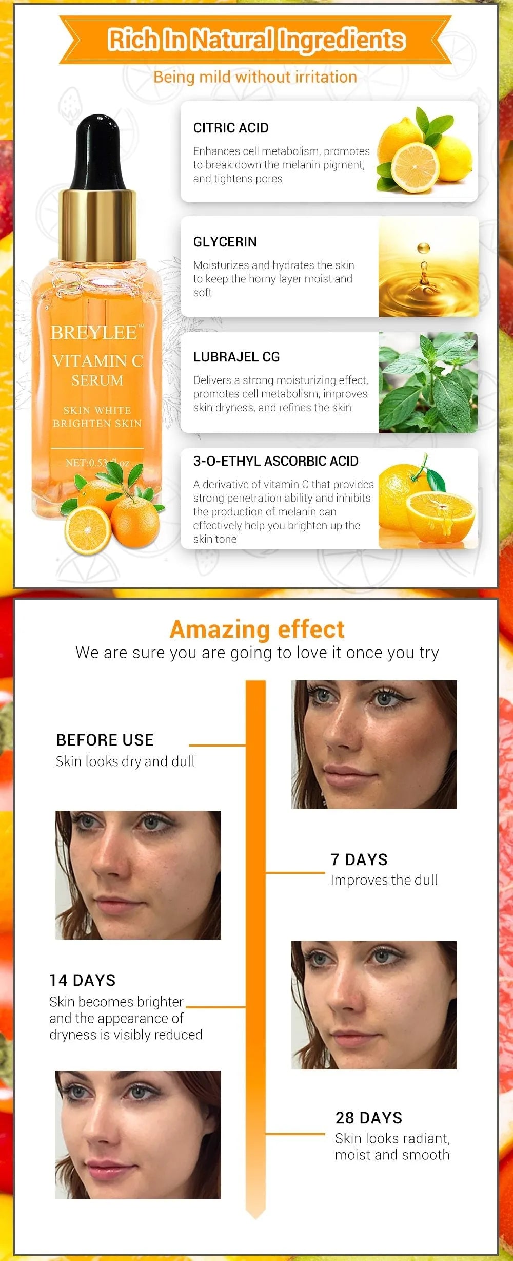 15ml Vitamin C whitening face serum in Purple and Red colour options