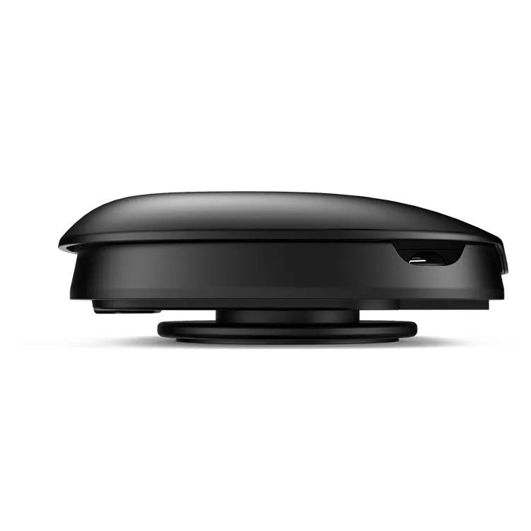 Black rotating suction cup car navigator bracket holding a smartphone on a car windscreen.