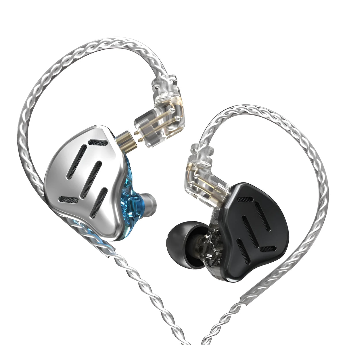 KZ ZAX black hybrid driver in-ear headphones with detachable cable and 3.5mm plug.
