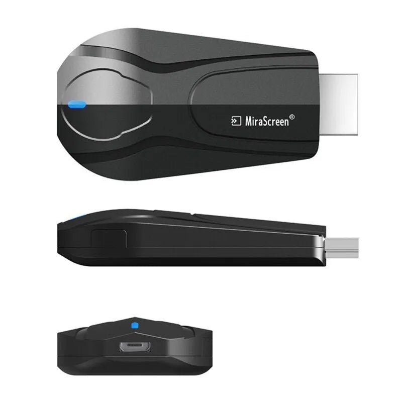 Black wireless screen player with HDMI port for smartphone content sharing to televisions