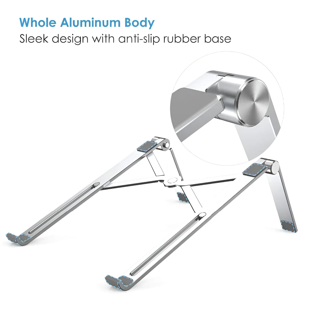 Aluminium notebook stand for laptop computers in black colour on desk