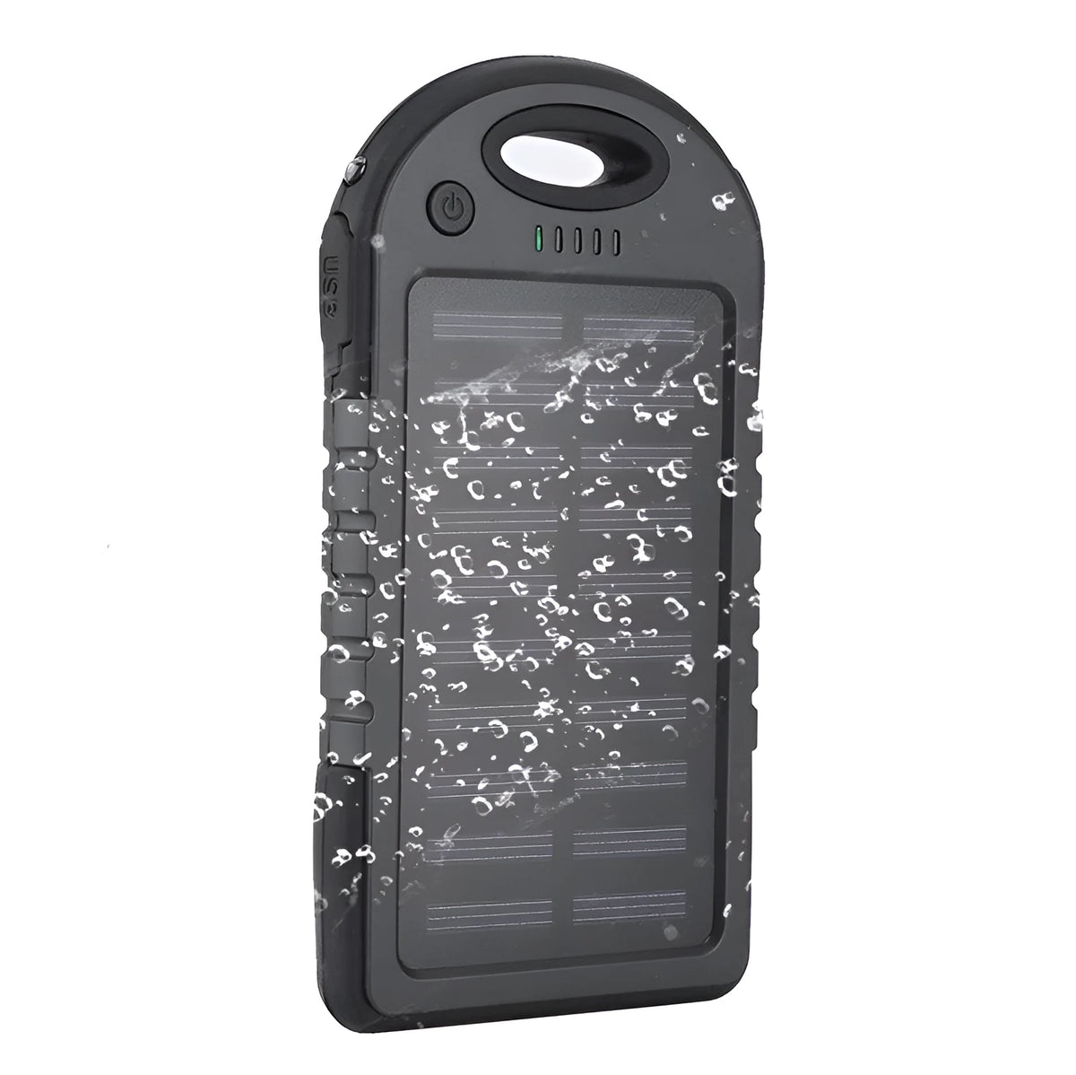 Black 4000mAh solar power bank with plastic soft case shell, measuring 143 x 75 x 15mm, for outdoor emergency charging