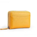 Genuine leather zipper coin storage bag with anti-theft swiping function in solid colour design