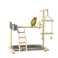 Wooden small cockatiel floor parrot standing stand, 53 x 23 x 36cm, with ladder and stainless steel tray