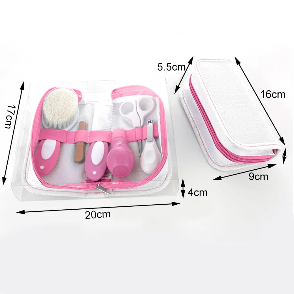6-piece baby nail comb care set in crimson cherry pink with silica gel comb, trimmer, brush, files, and buffer