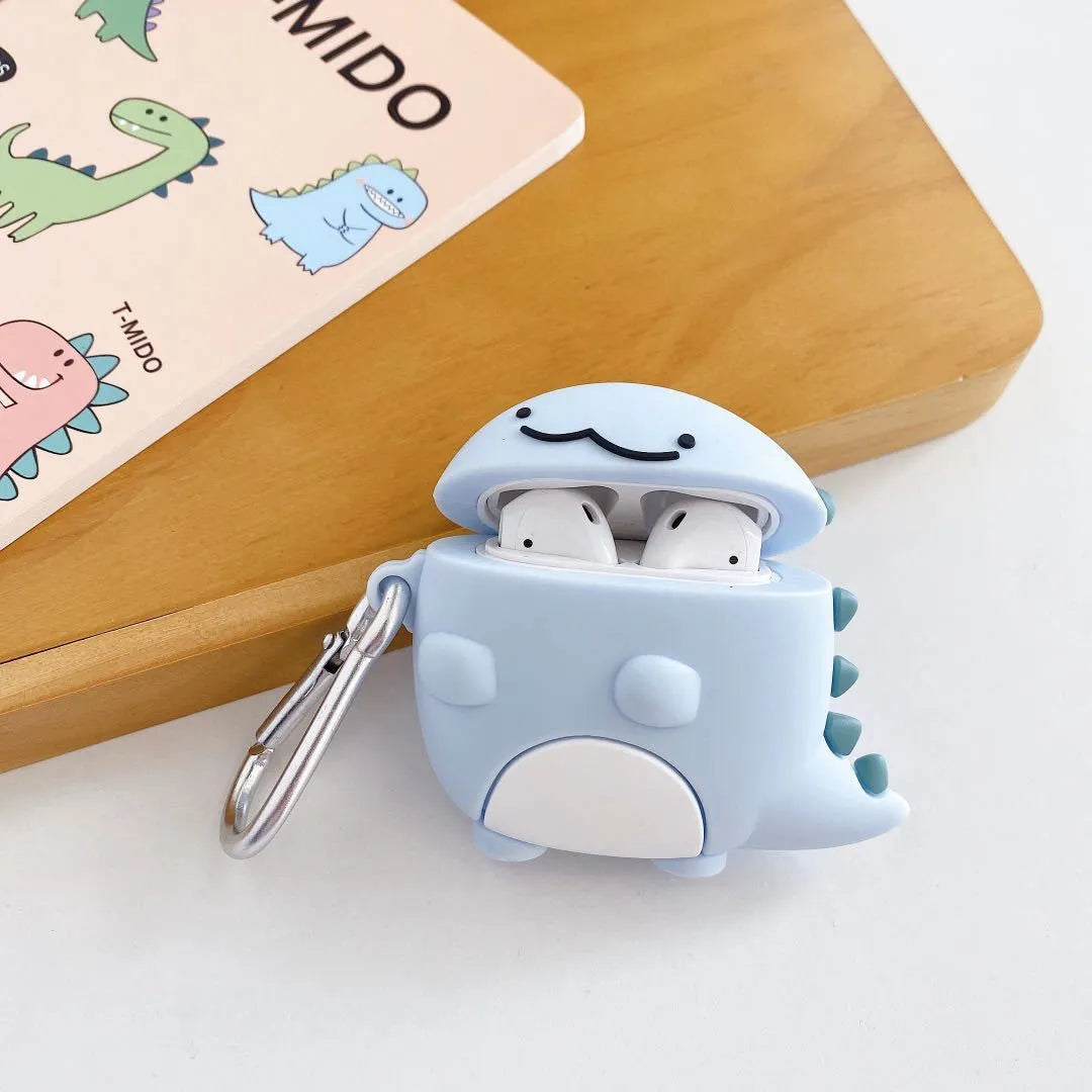 Blue silicone AirPods case with baby dragon design for Apple AirPods protection