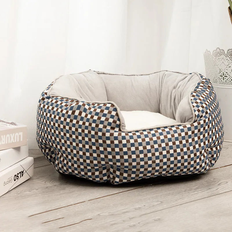 Octagonal pet bed with removable mats in grey colour for cats and small dogs