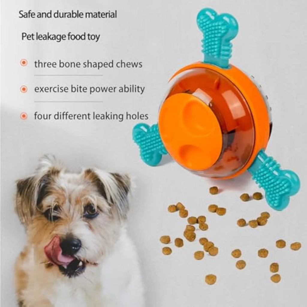 Blue dog chew toy with rubber bones and treat dispenser, measures 190cm by 80cm