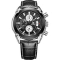 Men's multifunctional quartz watch with three sub-dials, luminous markers, and 15mm thickness in brown or black