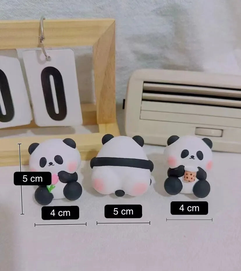 Panda car vent air freshener clip ornament in milk tea, flower, and back panda designs