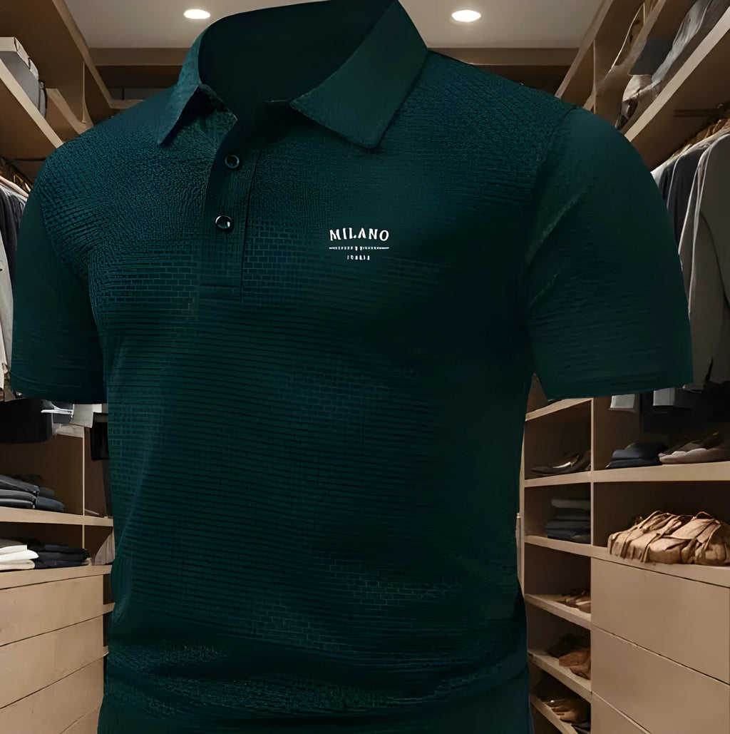 Men's loose-fitting short-sleeved lapel polo shirt in solid colour pinhole cloth fabric