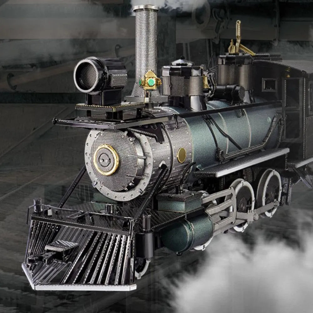 Assembled MG steam locomotive metal model puzzle, brass and stainless steel, 17x5x8cm, metal colour printing