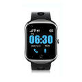 Black elderly safety watch with square 1.3-inch screen showing GPS tracking interface