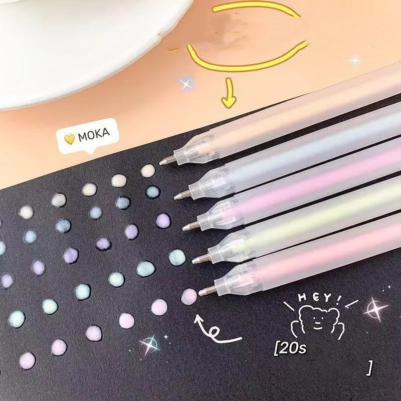 Cap-pulling quick-dry dispensing pen in six colour options showing plastic construction