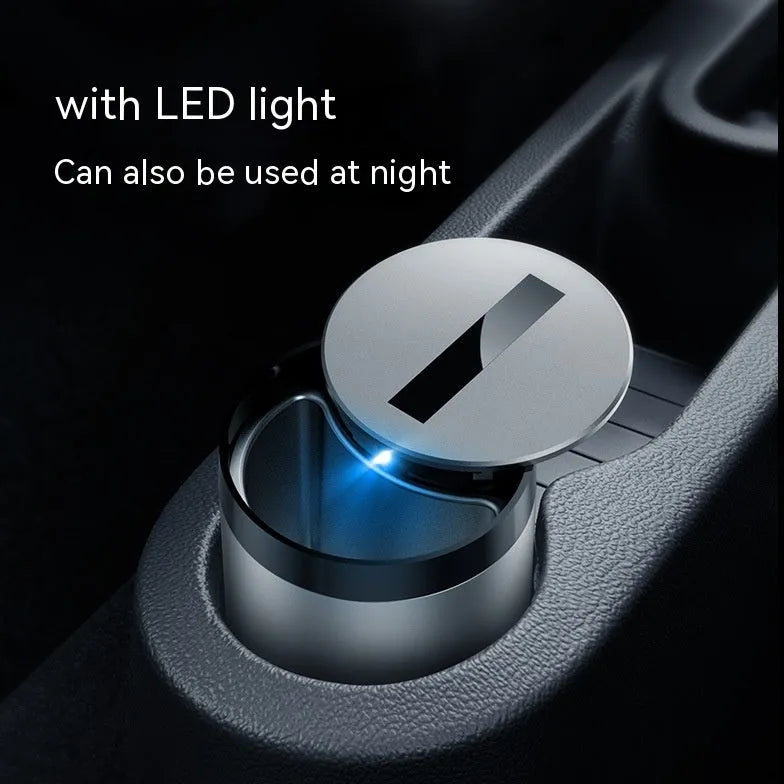 Silver aluminium alloy automatic induction ashtray for car or home use.