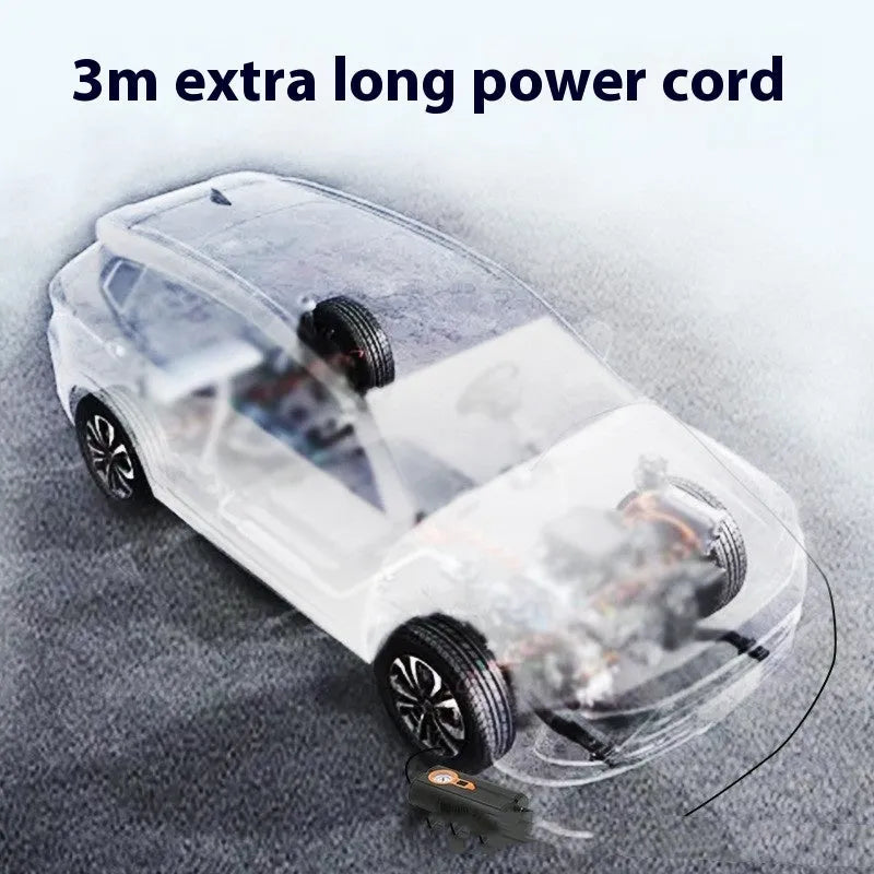 Portable car tyre inflator with digital display, integrated air pump, ABS and metal body, air nozzle and power cord