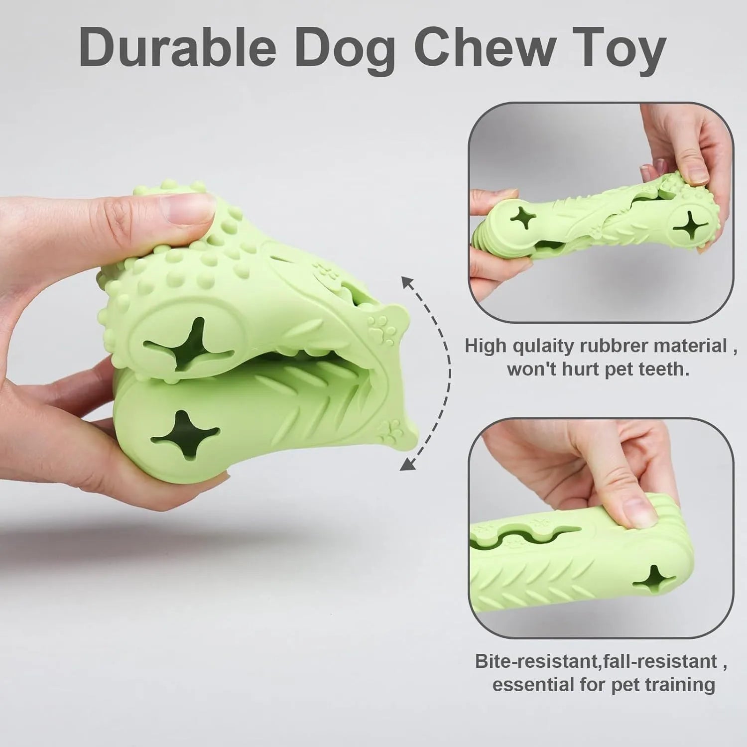 Blue bone-shaped dog chew toy made from natural rubber, showing uneven surface for teeth cleaning.