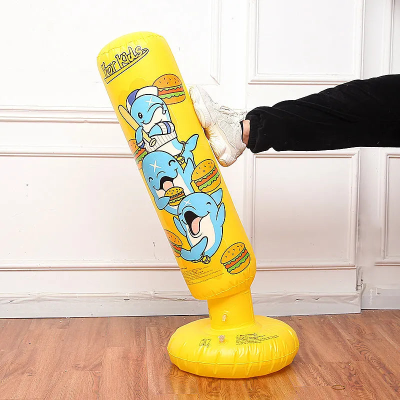 Yellow hamburger pattern inflatable boxing column sandbag measuring 120x25cm for fitness training