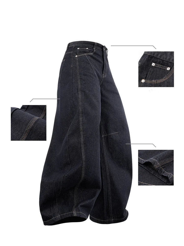 Men's wide-leg denim trousers in original cow colour with mid-waist design and relaxed fit