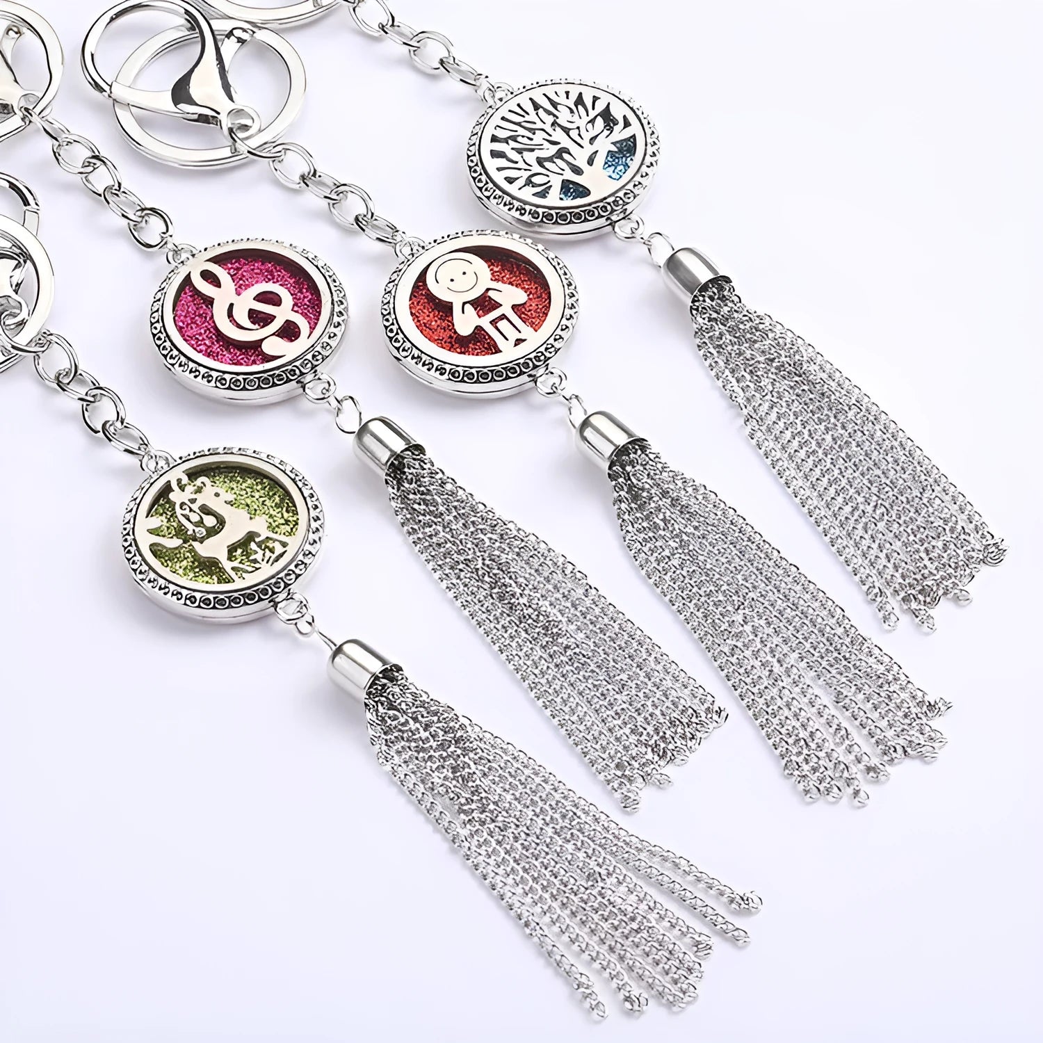 Alloy aromatherapy car pendant diffuser with tassel design and cotton pads for vehicle scenting
