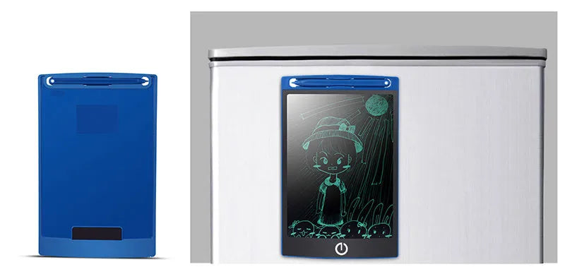 LCD writing tablet with ABS frame, erase button, 150 x 122 x 7mm size and black, white, blue, green or red body