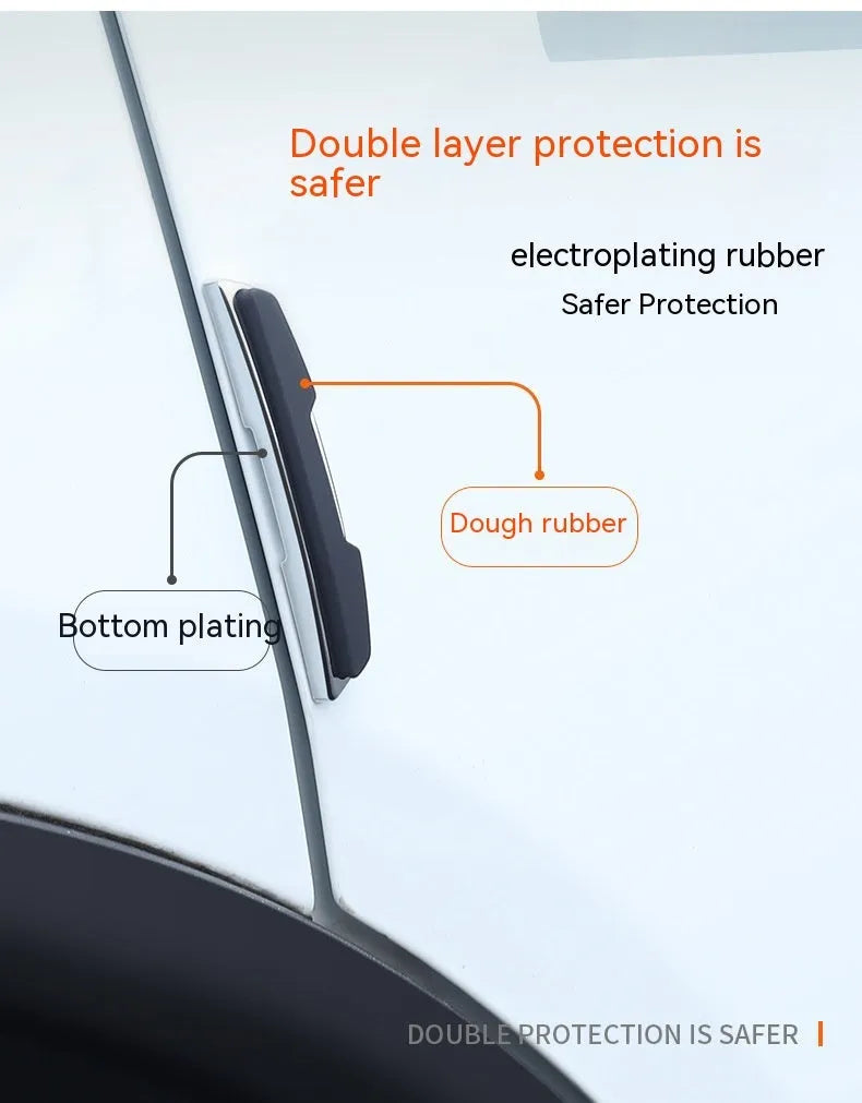 Black car door bumper strip set showing four 9.5cm plastic silicone protective mouldings
