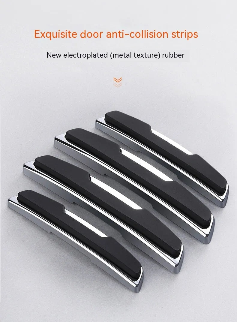 Black car door bumper strip set showing four 9.5cm plastic silicone protective mouldings