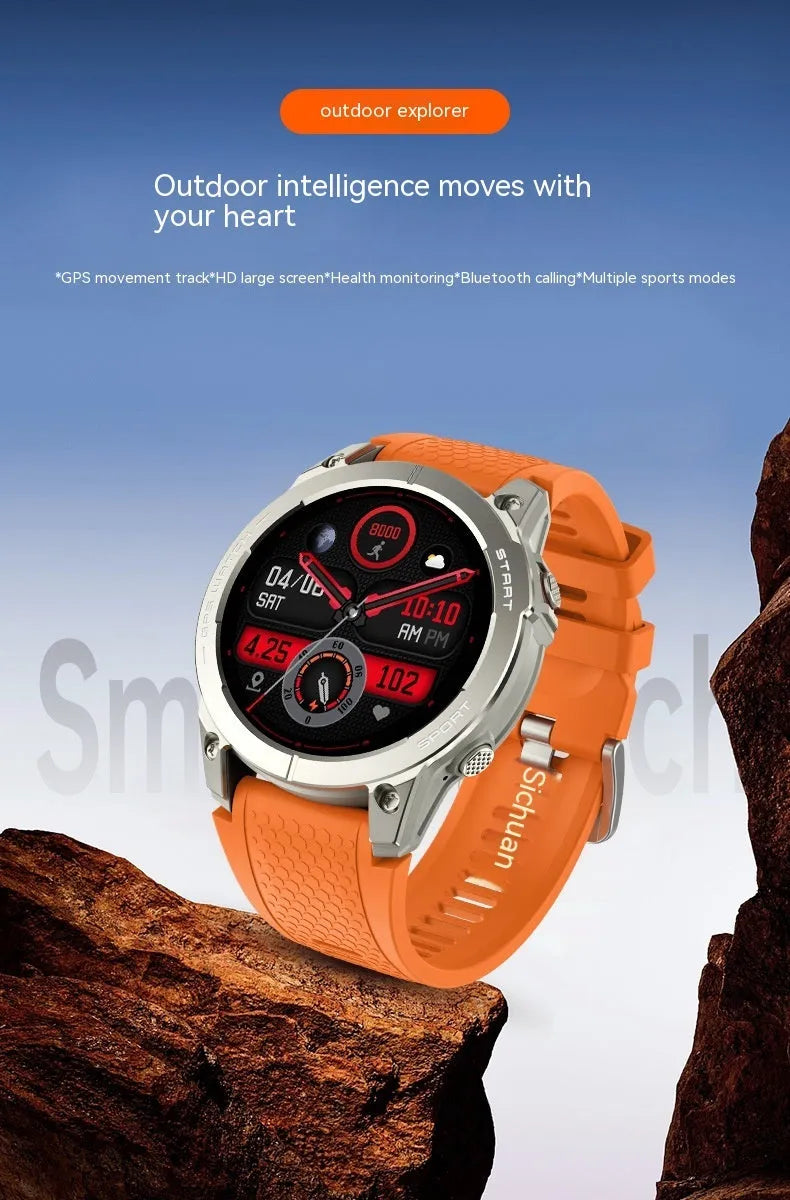 S53 Outdoor GPS Sports Call Smart Watch with black silicone band and 1.43-inch screen