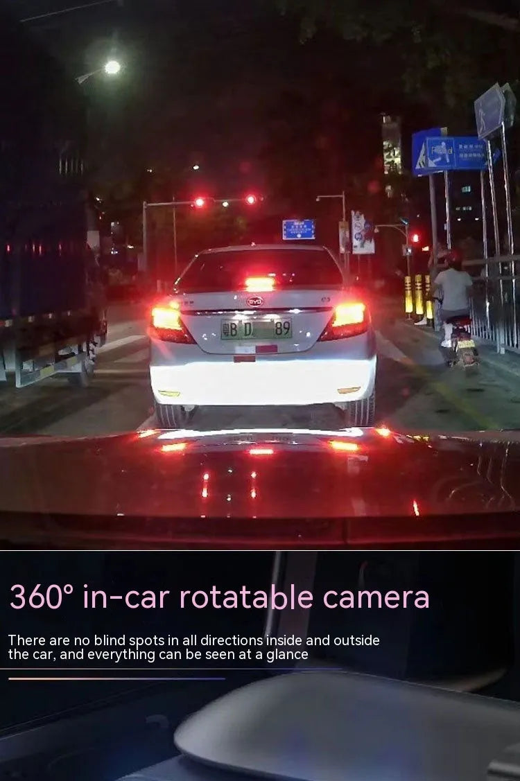Dual-lens HD driving recorder with 3.5-inch LCD screen mounted in car