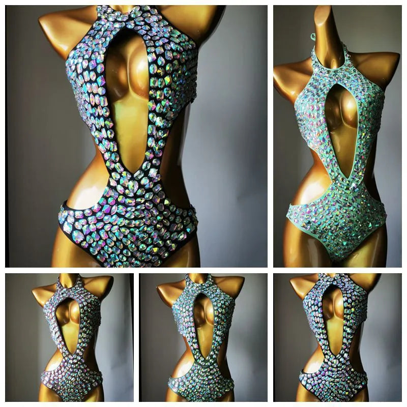 Women's one-piece mesh diamond swimsuit in black, light green, Army Green, or Brown with nylon fabric and polyester lining