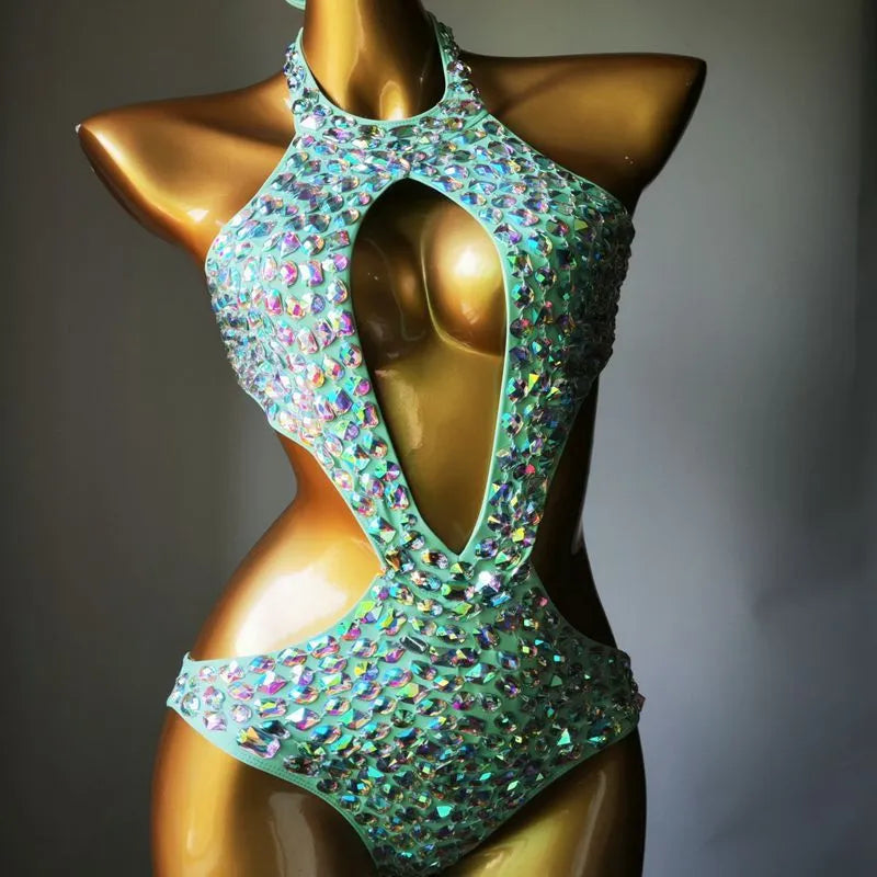 Women's one-piece mesh diamond swimsuit in black, light green, Army Green, or Brown with nylon fabric and polyester lining