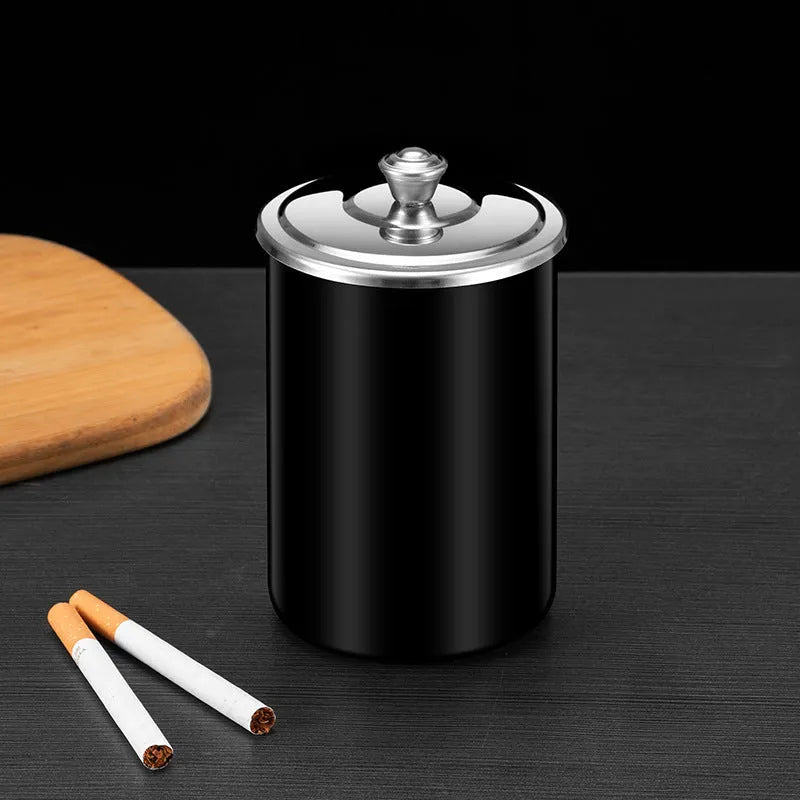 Stainless steel fly ash ashtray with cover, funnel and smoke button