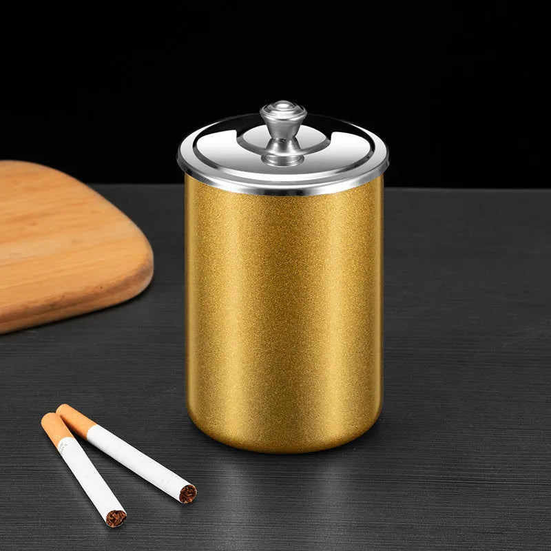 Stainless steel fly ash ashtray with cover, funnel and smoke button