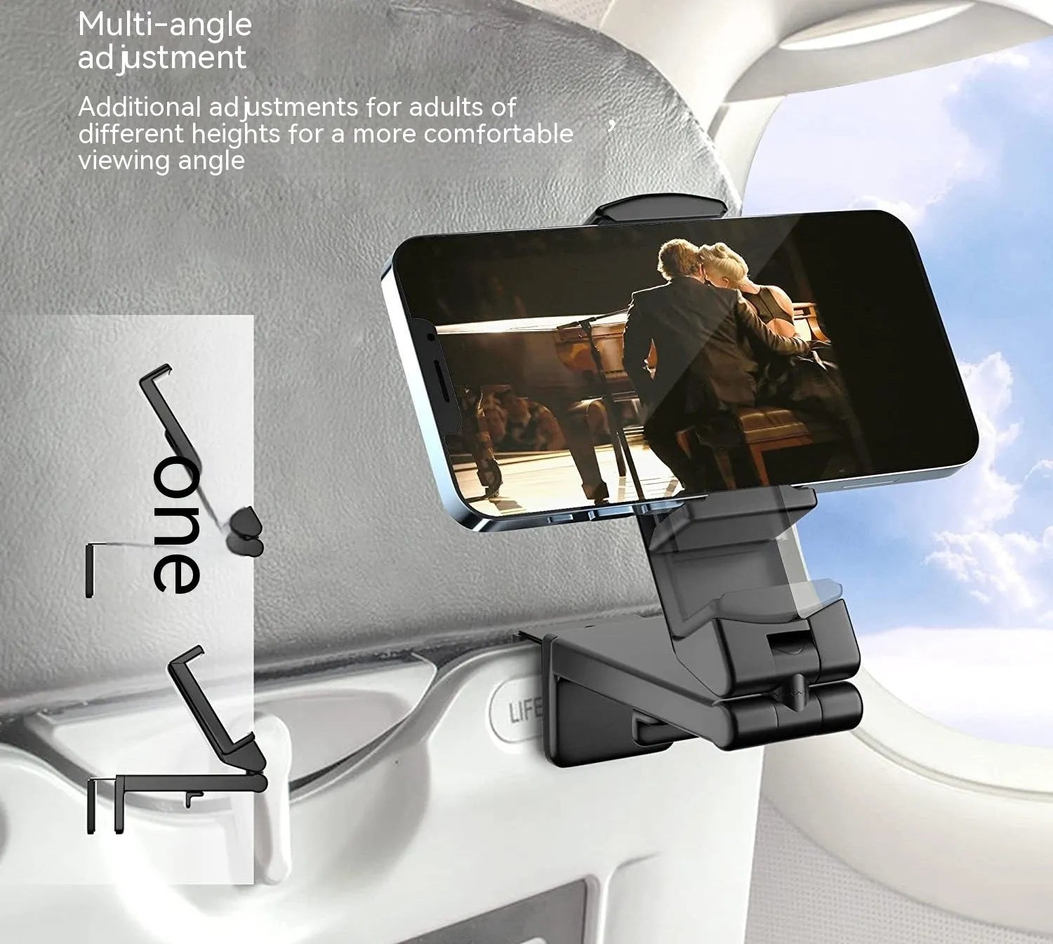 Foldable rotating phone holder in black, green, or grey, showing 360-degree adjustment and compact design