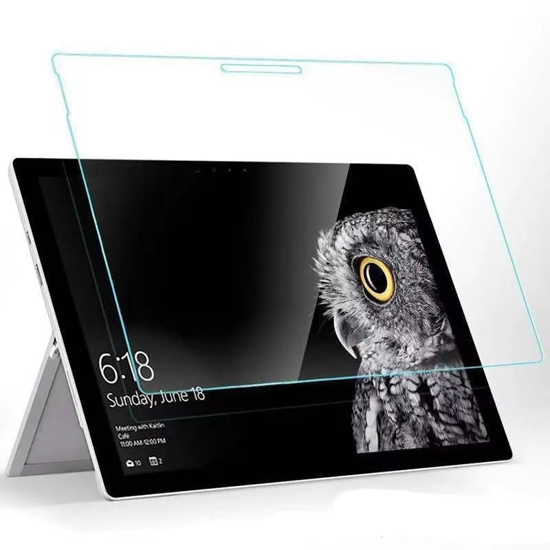 Tempered glass screen protector for Microsoft Surface tablet showing HD clarity and precise edge fit