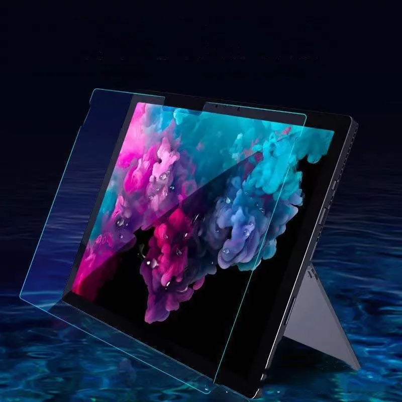 Tempered glass screen protector for Microsoft Surface tablet showing HD clarity and precise edge fit