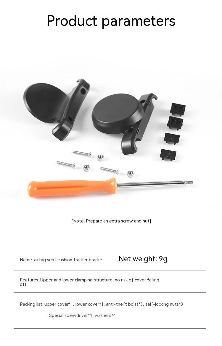 Matte black ABS bicycle tracker bracket with anti-theft bolts for seat post mounting