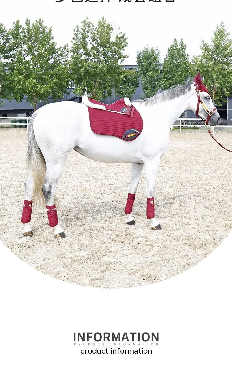 Riding shock absorption wool pad showing 2cm thickness and adjustable waist fastening for equestrian and cycling protection