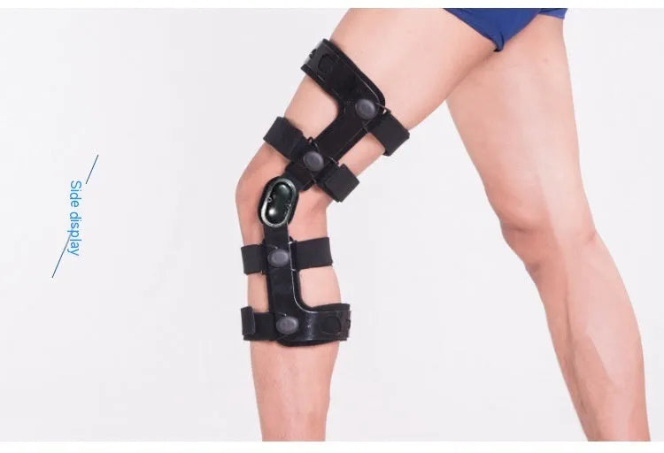 Black anterior ligament knee pad with adjustable straps, showing brushed cloth interior and sandwich fabric construction