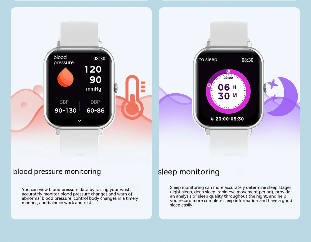 One-Click Link AI Voice Heart Rate Hand Bluetooth Smart Watch in black, silver grey, pink, or khaki with TFT screen and wrist strap