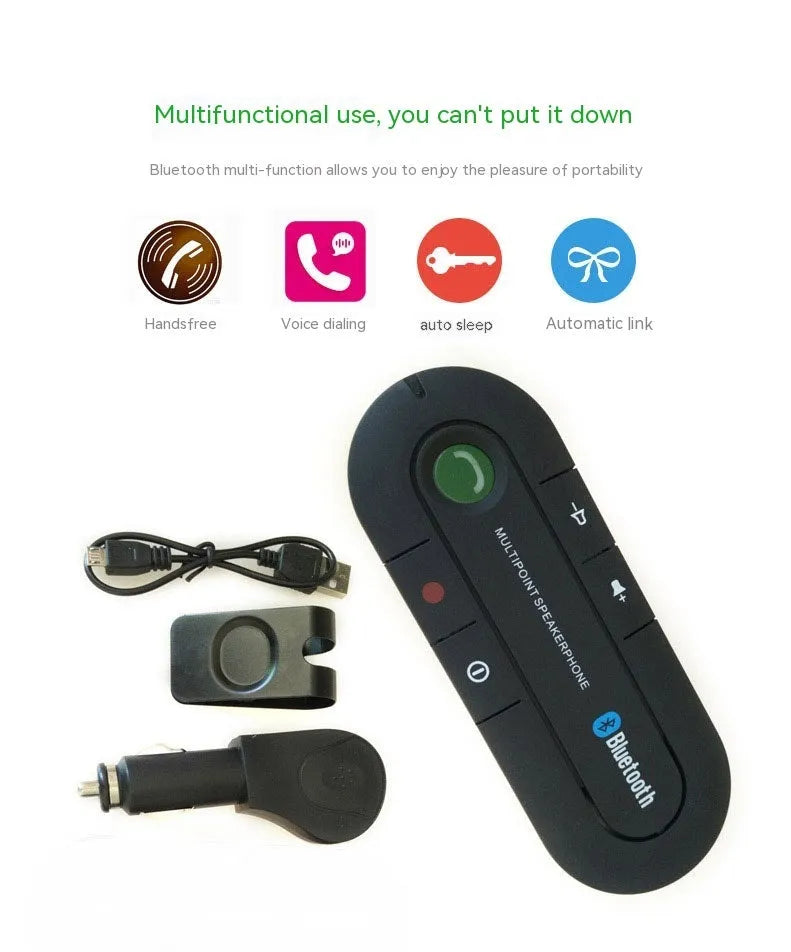 Vehicle-mounted Bluetooth handsfree sun visor kit in black, blue, or red with car charger and cable
