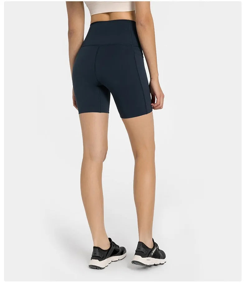 Women's black sports shorts with super stretch fabric for running and fitness activities