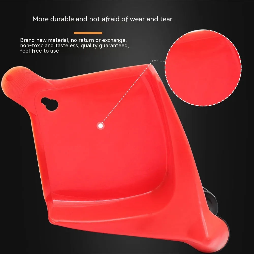 Set of four bright red plastic triangle parking blocks with a non-slip rubber surface.