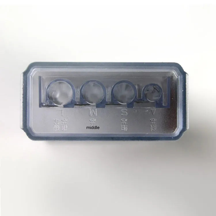 Four-hole pencil sharpener with geometric plastic design, four blades, and screwdriver for easy maintenance