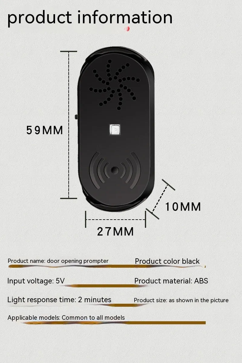 Black ABS plastic car door reminder with infrared sensor for vehicle security alarm.