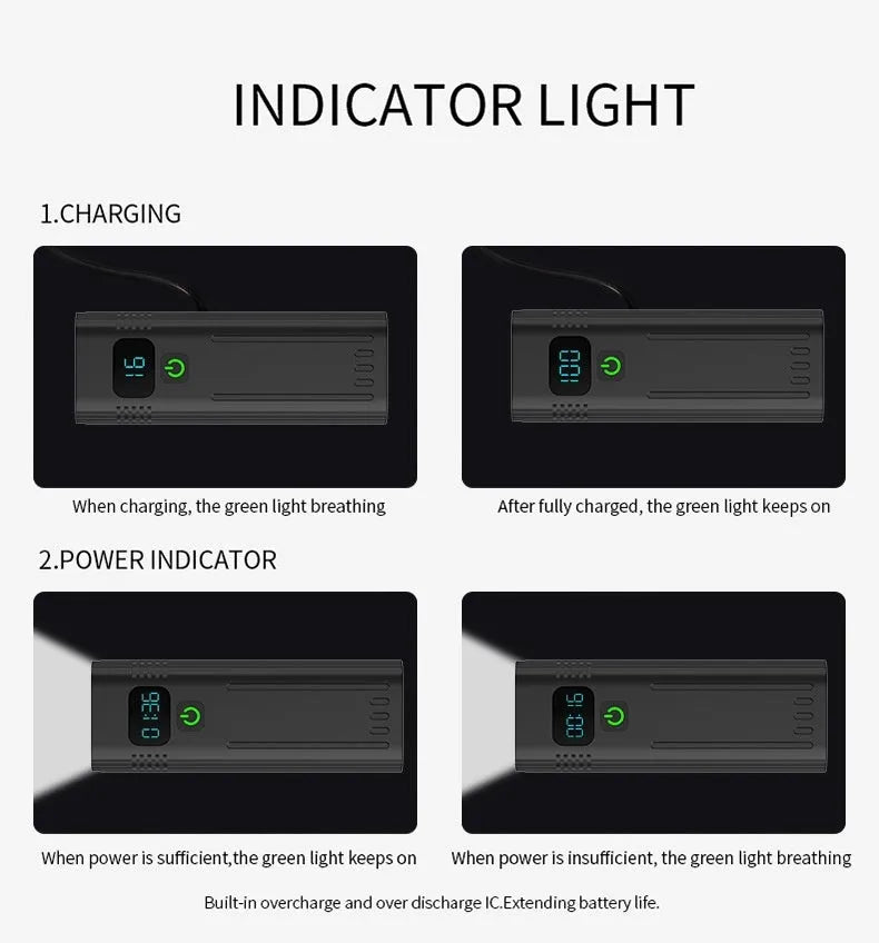KX12DF black bicycle headlight with digital display on aluminium alloy barrel showing battery percentage