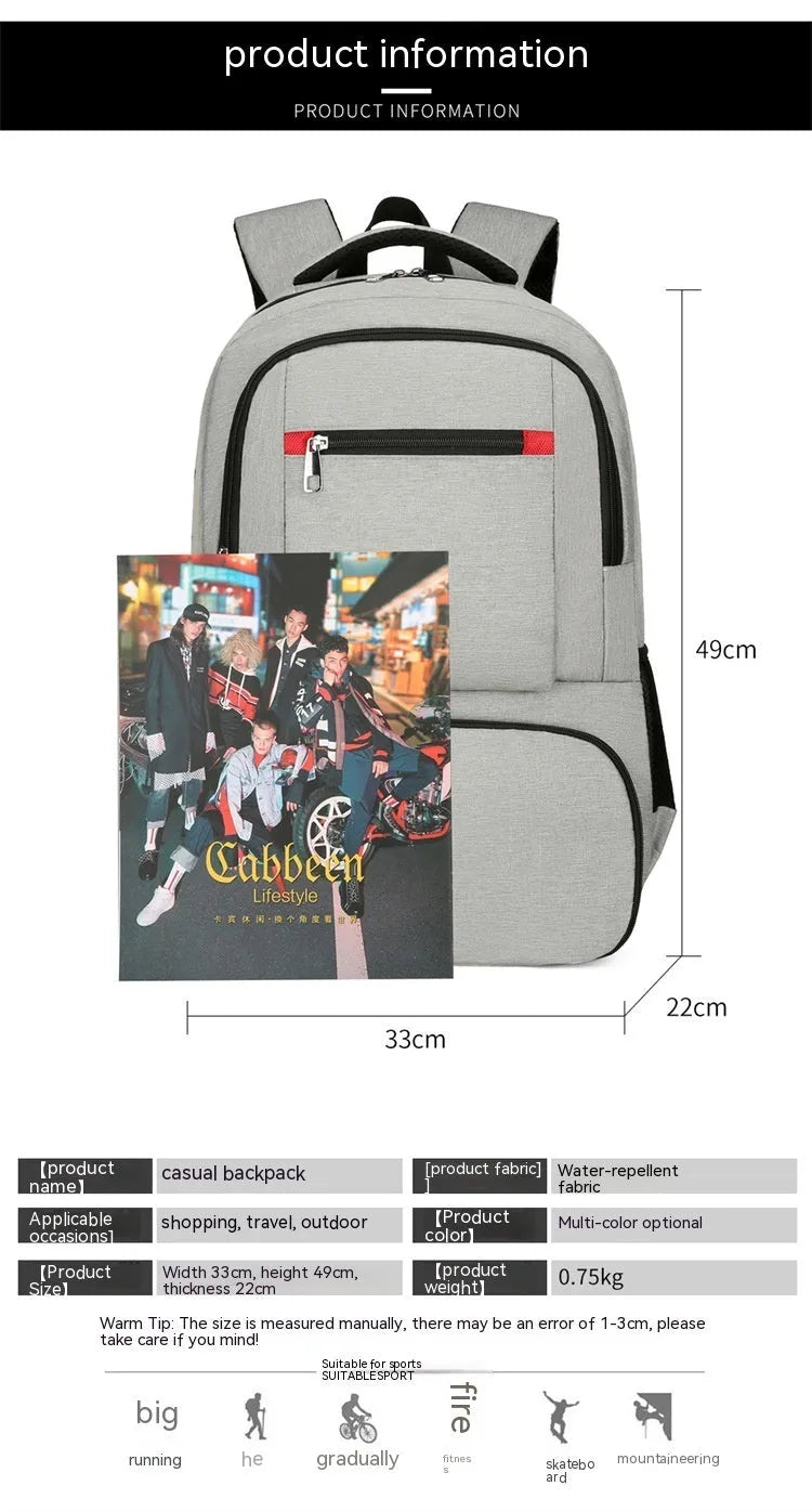 Light grey Oxford cloth backpack with curved shoulder straps showing sewing line details and dry-wet separation compartments
