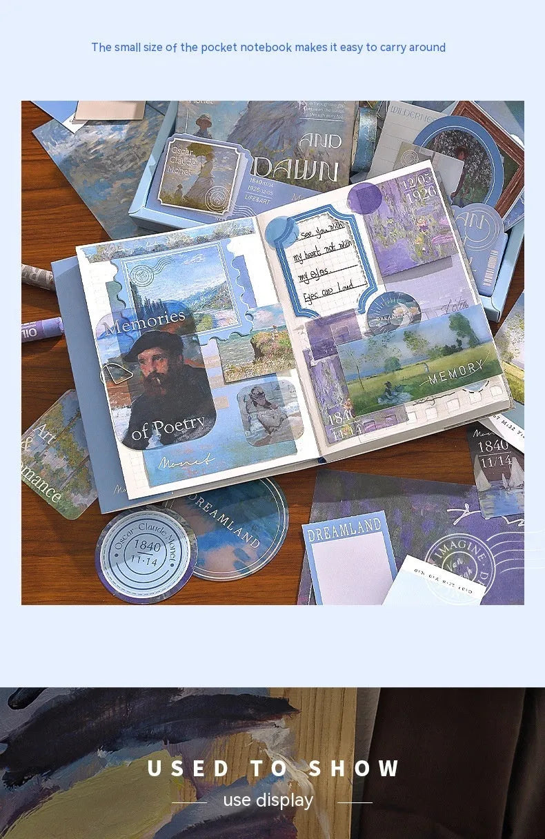 Hand Account Suit Creative Journal Book Gift Box with A6 grid book, material paper sheets, and retro-style artistic plaid notebook