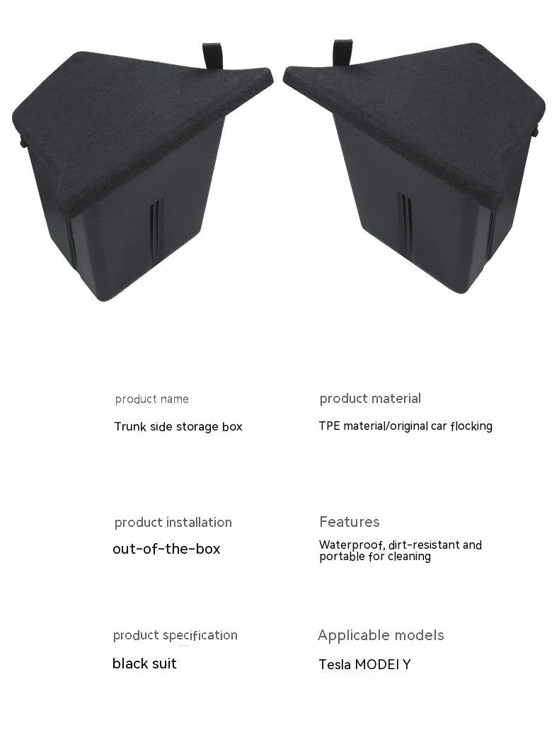 Tesla Model Y and Model 3 trunk storage box covers in various styles with waterproof pressure-resistant protection