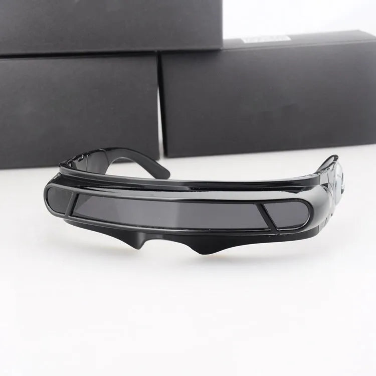 Polarised sports sunglasses with black frame and blue mercury lenses, full rim PC construction